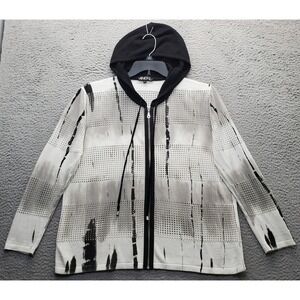 Angel Hoodie Women L Multi Abstract Striped Eyelet Mesh Slit Drawstring Full Zip